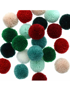 Set aus 24 Wollpompons - Klassisches fröhliches Weihnachten