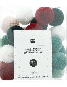 Set aus 24 Wollpompons - Klassisches fröhliches Weihnachten 2