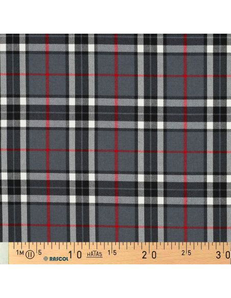 Schottisches Tartan-Gewebe - Schwarz, Grau und Rot