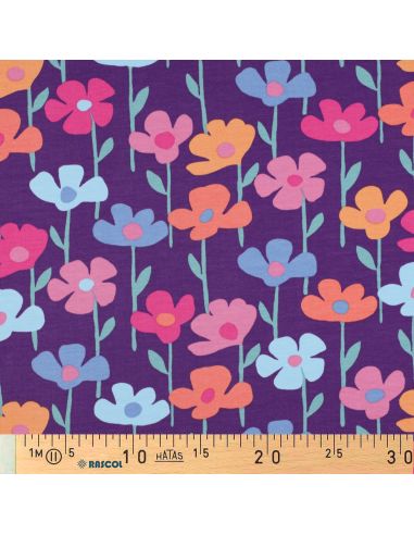 Sweatstoff Wiesenblumen - Violetter Hintergrund