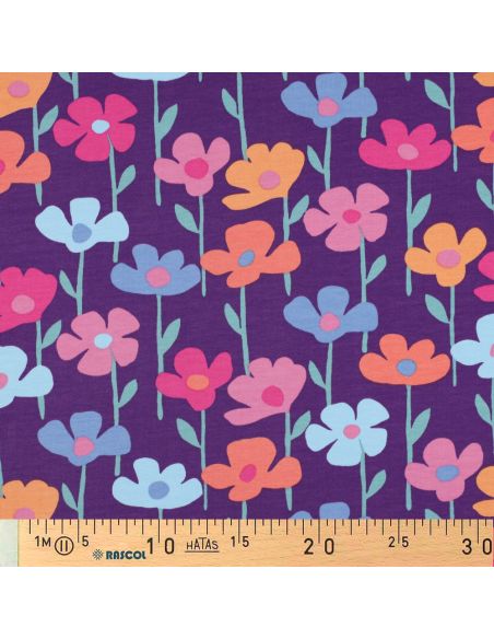 Sweatstoff Wiesenblumen - Violetter Hintergrund