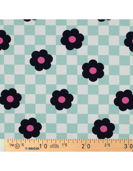 Leichter Sweatstoff mit Blumen - Grün