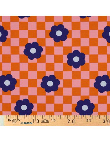 Leichter Sweatstoff mit Blumen - Orange