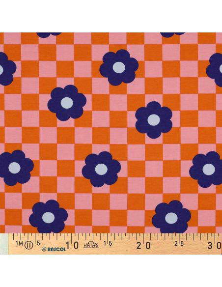 Leichter Sweatstoff mit Blumen - Orange