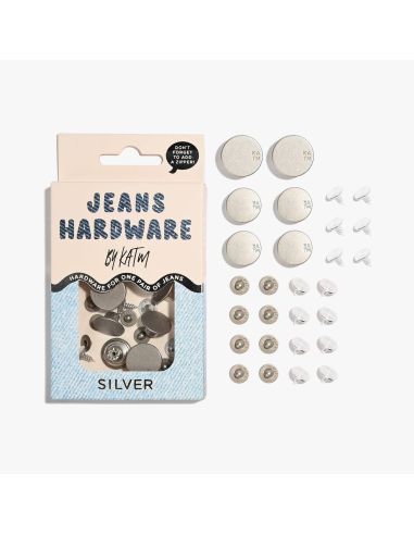 Jeansknopf- und Nieten-Set - Silber