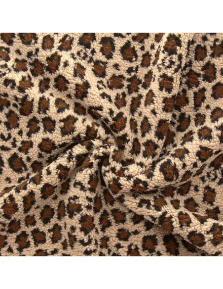 Leoparden-Teddy-Stoff - Dunkelbeige