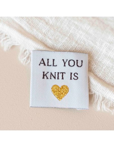 Gewebtes Etikett zum Annähen All you knit is love