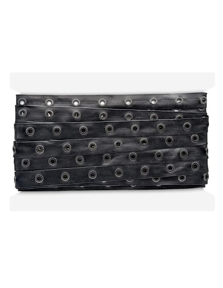 Schwarzes Kunstlederband mit Kanonenauge-Ösen – 20 mm