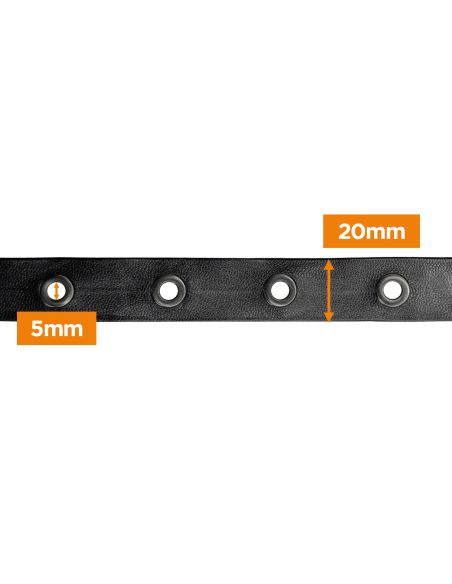 Schwarzes Kunstlederband mit Kanonenauge-Ösen – 20 mm