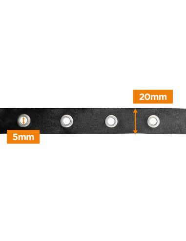 Schwarzes Kunstlederband mit silbernen Ösen – 20 mm