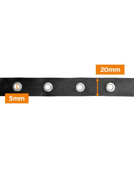 Schwarzes Kunstlederband mit silbernen Ösen – 20 mm