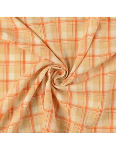 Schottischer Tartan-Flanellstoff - Beige mit orangefarbenen Streifen