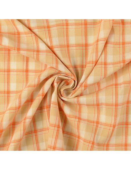Schottischer Tartan-Flanellstoff - Beige mit orangefarbenen Streifen