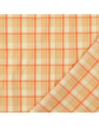 Schottischer Tartan-Flanellstoff - Beige mit orangefarbenen Streifen
