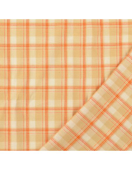Schottischer Tartan-Flanellstoff - Beige mit orangefarbenen Streifen