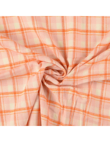 Schottisches Tartan-Flanellgewebe - Hellrosa mit orangefarbenen Streifen