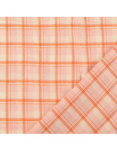 Schottisches Tartan-Flanellgewebe - Hellrosa mit orangefarbenen Streifen