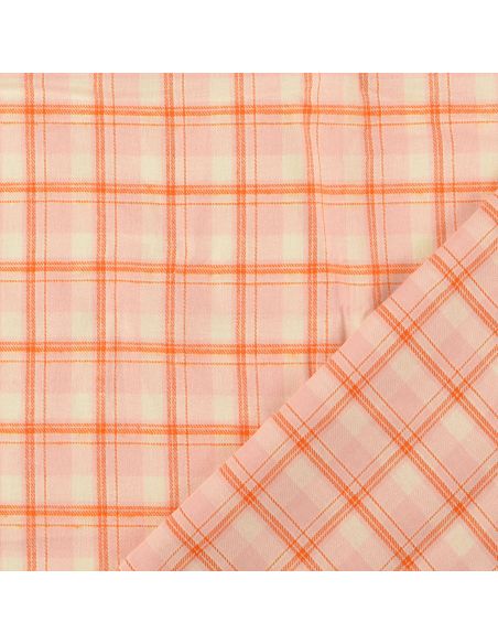 Schottisches Tartan-Flanellgewebe - Hellrosa mit orangefarbenen Streifen