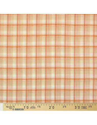 Schottischer Tartan-Flanellstoff - Beige mit orangefarbenen Streifen