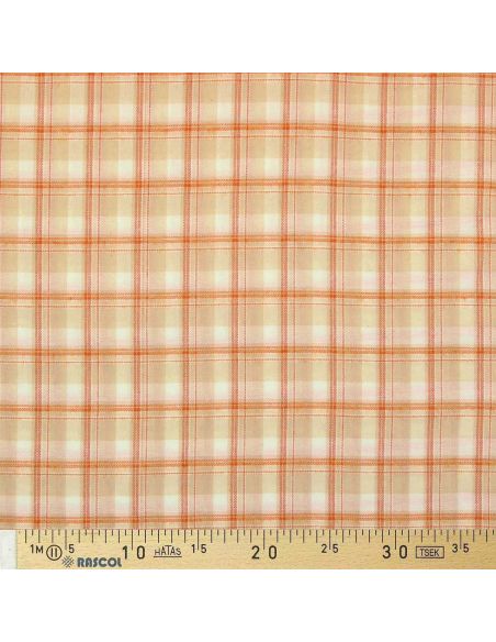 Schottischer Tartan-Flanellstoff - Beige mit orangefarbenen Streifen