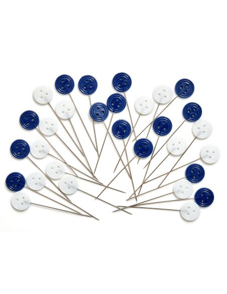 Glasröhrchen mit 30 Stecknadeln mit Kunststoffkopf - Blaue Blumen Kollektion