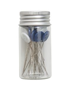 Glasröhrchen mit 30 Stecknadeln mit Kunststoffkopf - Blaue Blumen Kollektion 2