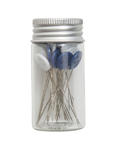 Glasröhrchen mit 30 Stecknadeln mit Kunststoffkopf - Blaue Blumen Kollektion