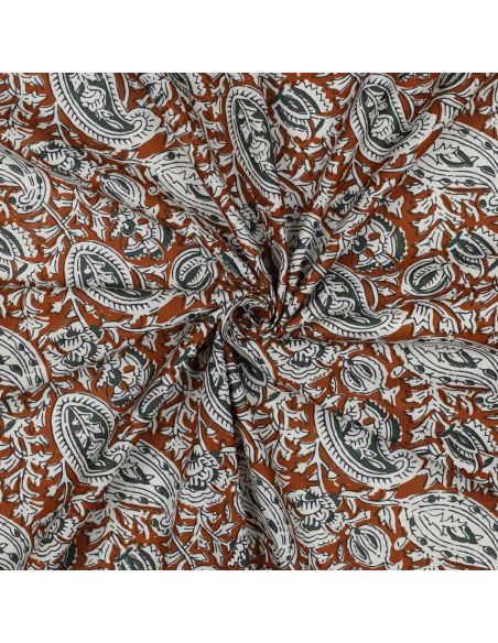 Indischer Baumwollstoff Blockdruck Nalini - Cognac