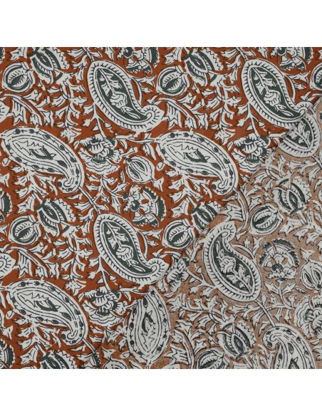 Indischer Baumwollstoff Blockdruck Nalini - Cognac