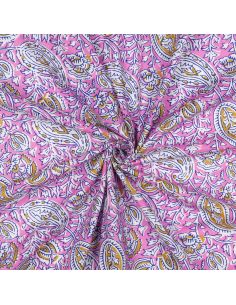 Indischer Baumwollstoff Blockdruck Nalini - Rosa
