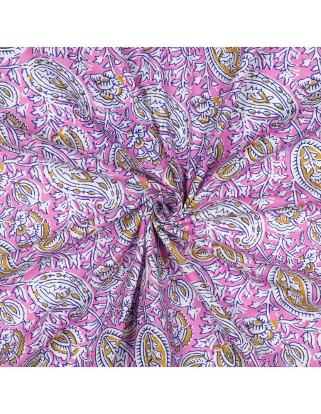 Indischer Baumwollstoff Blockdruck Nalini - Rosa