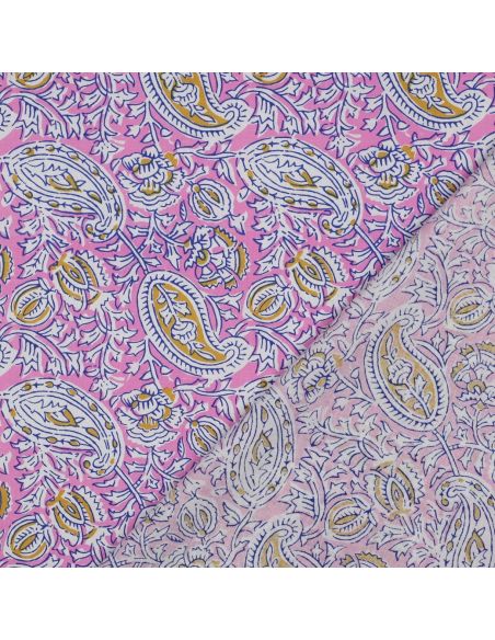 Indischer Baumwollstoff Blockdruck Nalini - Rosa