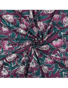 Indischer Baumwollstoff Blockdruck Serina - Aubergine