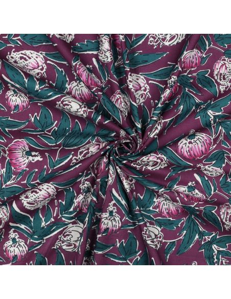 Indischer Baumwollstoff Blockdruck Serina - Aubergine