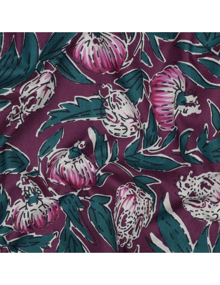 Indischer Baumwollstoff Blockdruck Serina - Aubergine