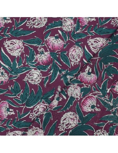 Indischer Baumwollstoff Blockdruck Serina - Aubergine