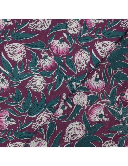 Indischer Baumwollstoff Blockdruck Serina - Aubergine