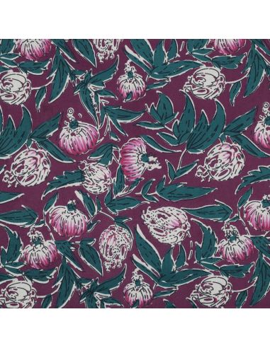 Indischer Baumwollstoff Blockdruck Serina - Aubergine