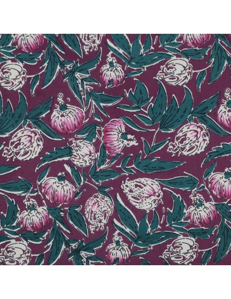 Indischer Baumwollstoff Blockdruck Serina - Aubergine