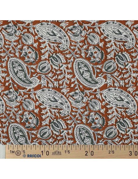 Indischer Baumwollstoff Blockdruck Nalini - Cognac