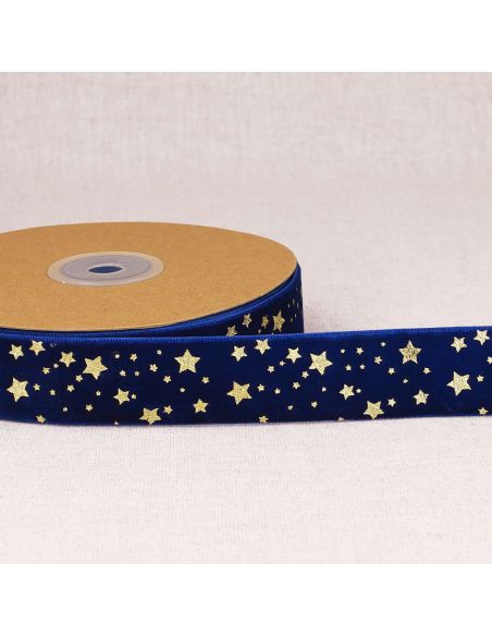 Samtband Weihnachtssterne - Blau