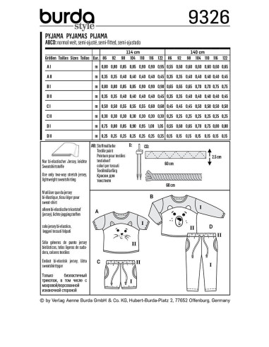 Pyjama-Schnittmuster - Burda 9326