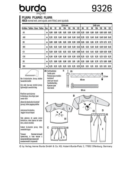 Pyjama-Schnittmuster - Burda 9326