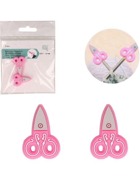 Maschenstopper für Stricknadeln - Rosa Schere
