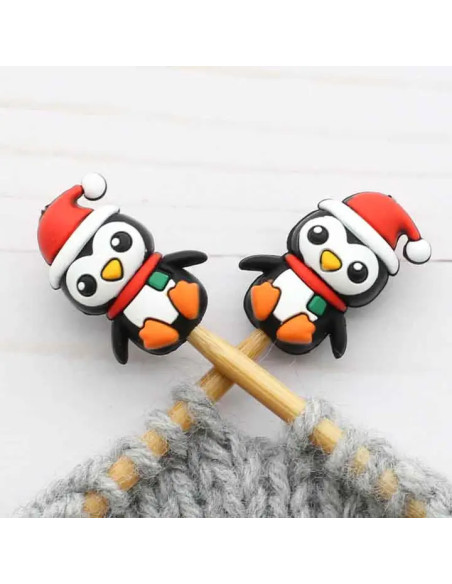 Maschenstopper für Stricknadeln - Weihnachts-Pinguine
