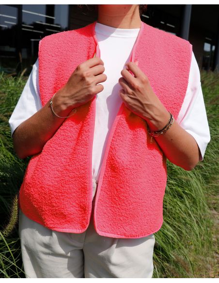 Doppelseitiger Teddy-Fleece-Stoff - Neonrosa