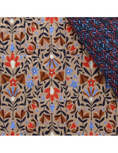 Gesteppter Baumwollstoff Lafleur - Beige und Blau