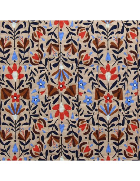 Gesteppter Baumwollstoff Lafleur - Beige und Blau