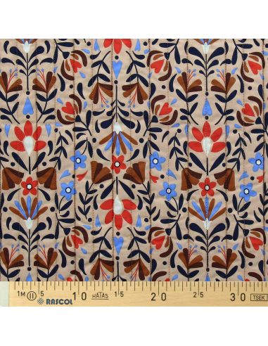 Gesteppter Baumwollstoff Lafleur - Beige und Blau