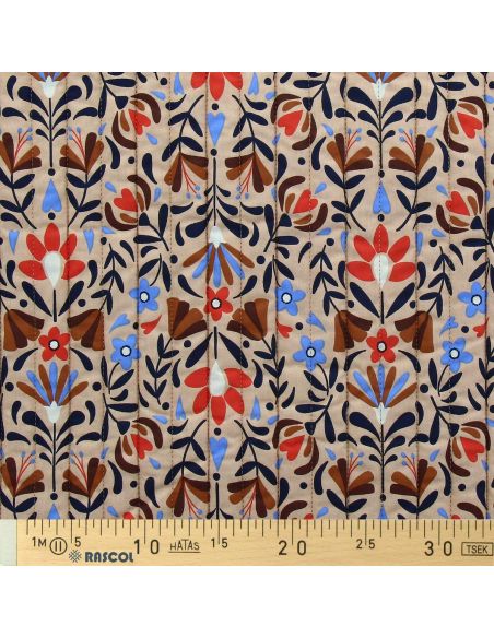 Gesteppter Baumwollstoff Lafleur - Beige und Blau